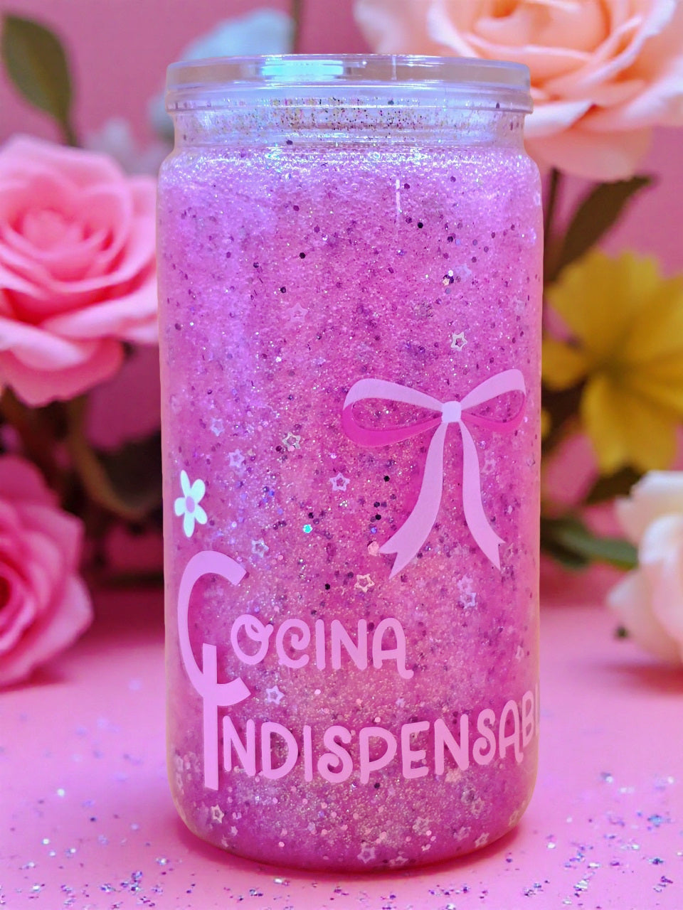 Cute Tumbler Pink Lover's Bow Plastic Snow Globe | Handmade with Love