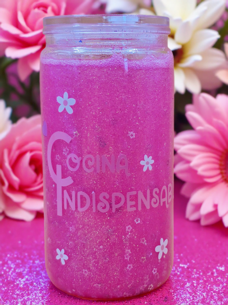 Cute Tumbler Pinky Lover's with Flowers and Bows Plastic Snow Globe | Handmade with Love