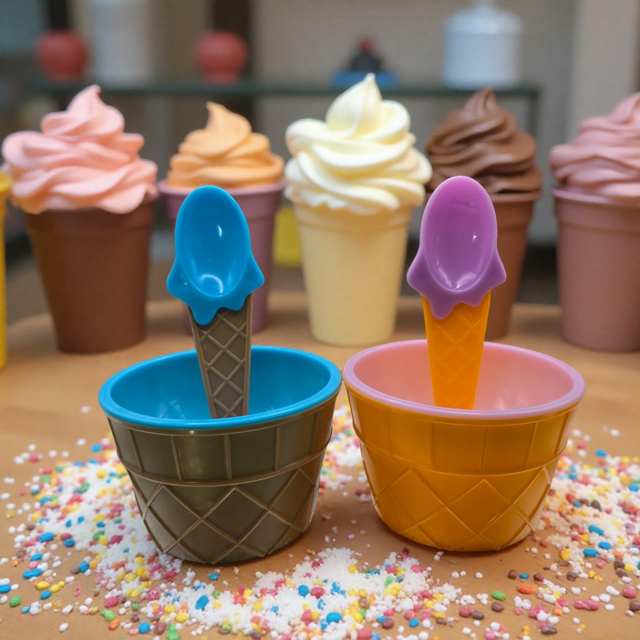 Sweet & Cute Ice Cream Bowls and Spoons BPA Free Pack of 2