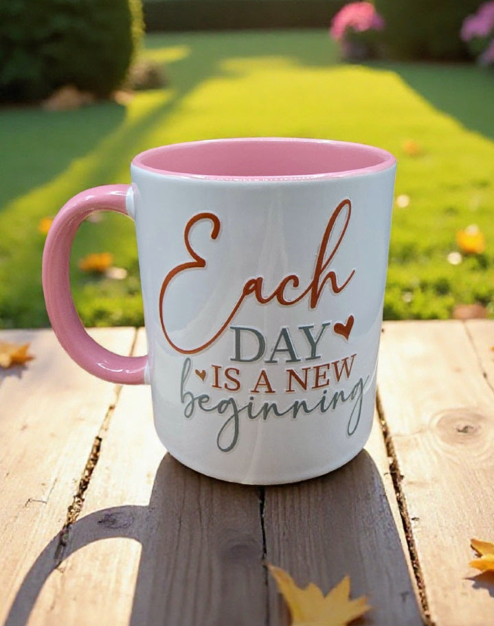 Cute Ceramic Coffee Mug White & Pink (11 oz)