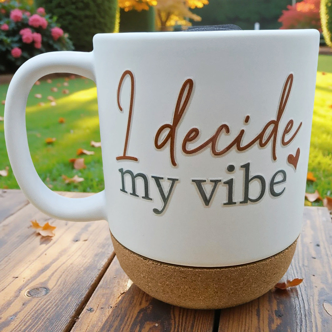 Ceramic Coffee Mug with Wooden Cork Bottom & Plastic Lid (15 oz)