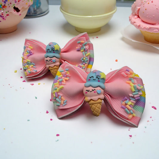 Adorable Ice-Cream Cone Bow Hair Clip for Girls or Women's (Pack of 2)