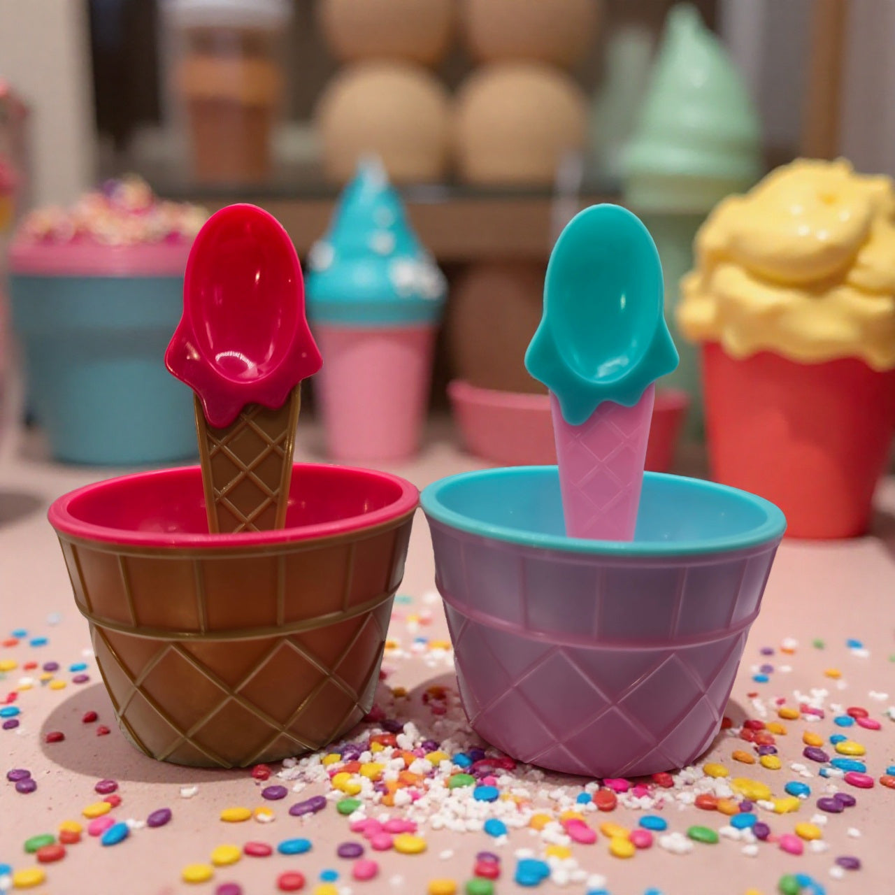 Sweet & Cute Ice Cream Bowls and Spoons BPA Free Pack of 2