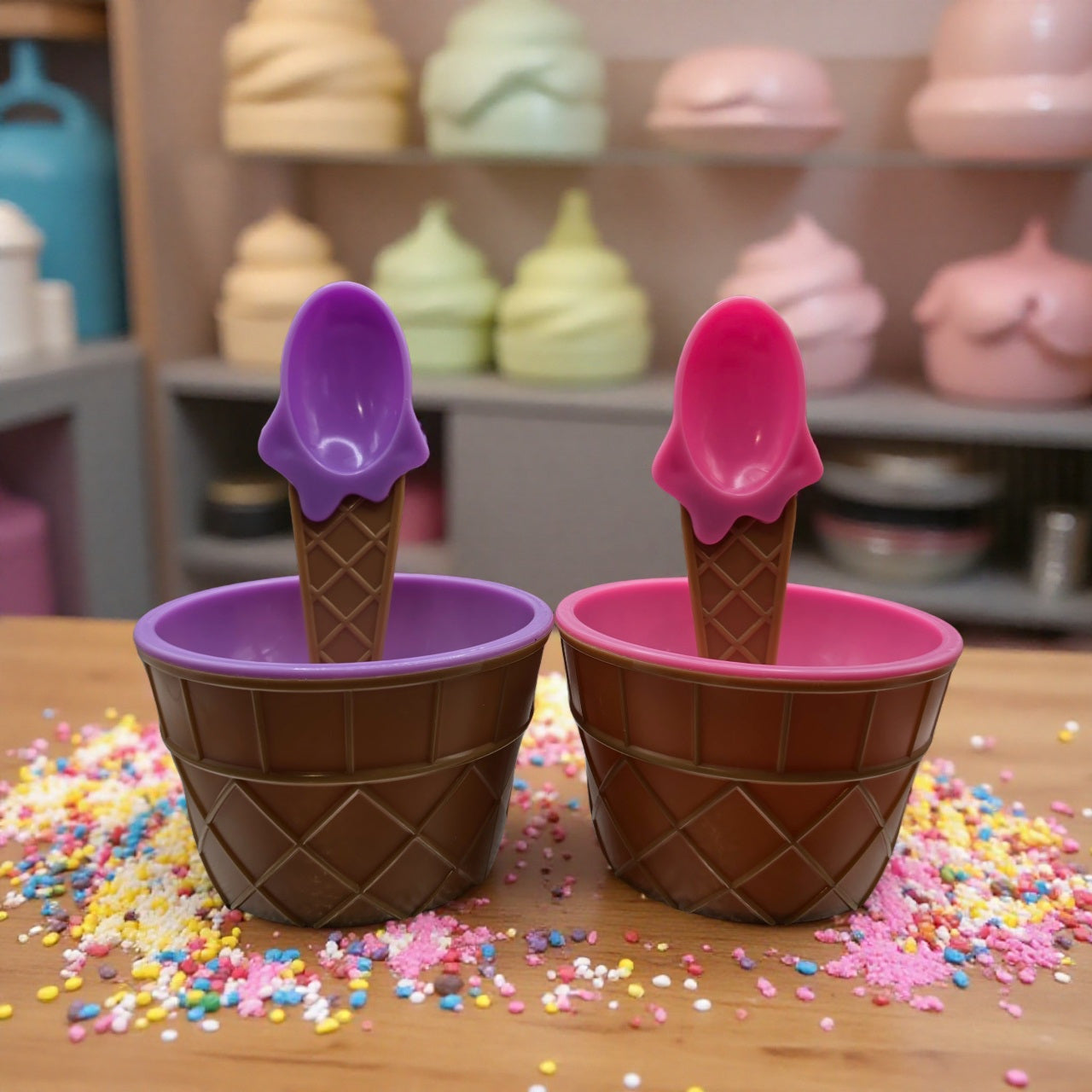 Sweet & Cute Ice Cream Bowls and Spoons BPA Free Pack of 2