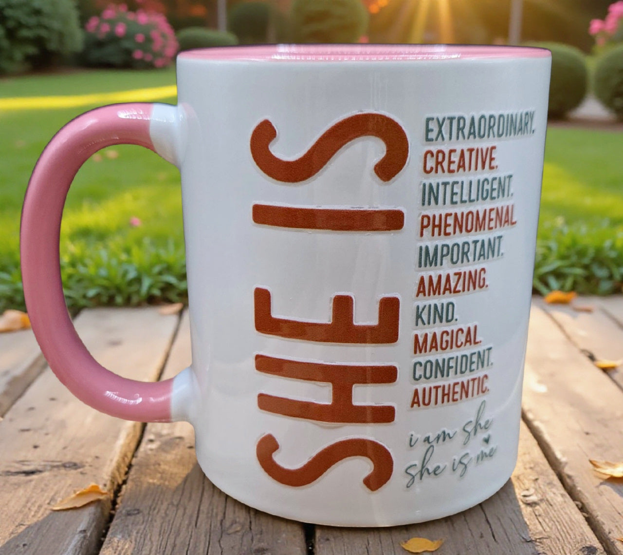 Cute Ceramic Coffee Mug White & Pink (11 oz)