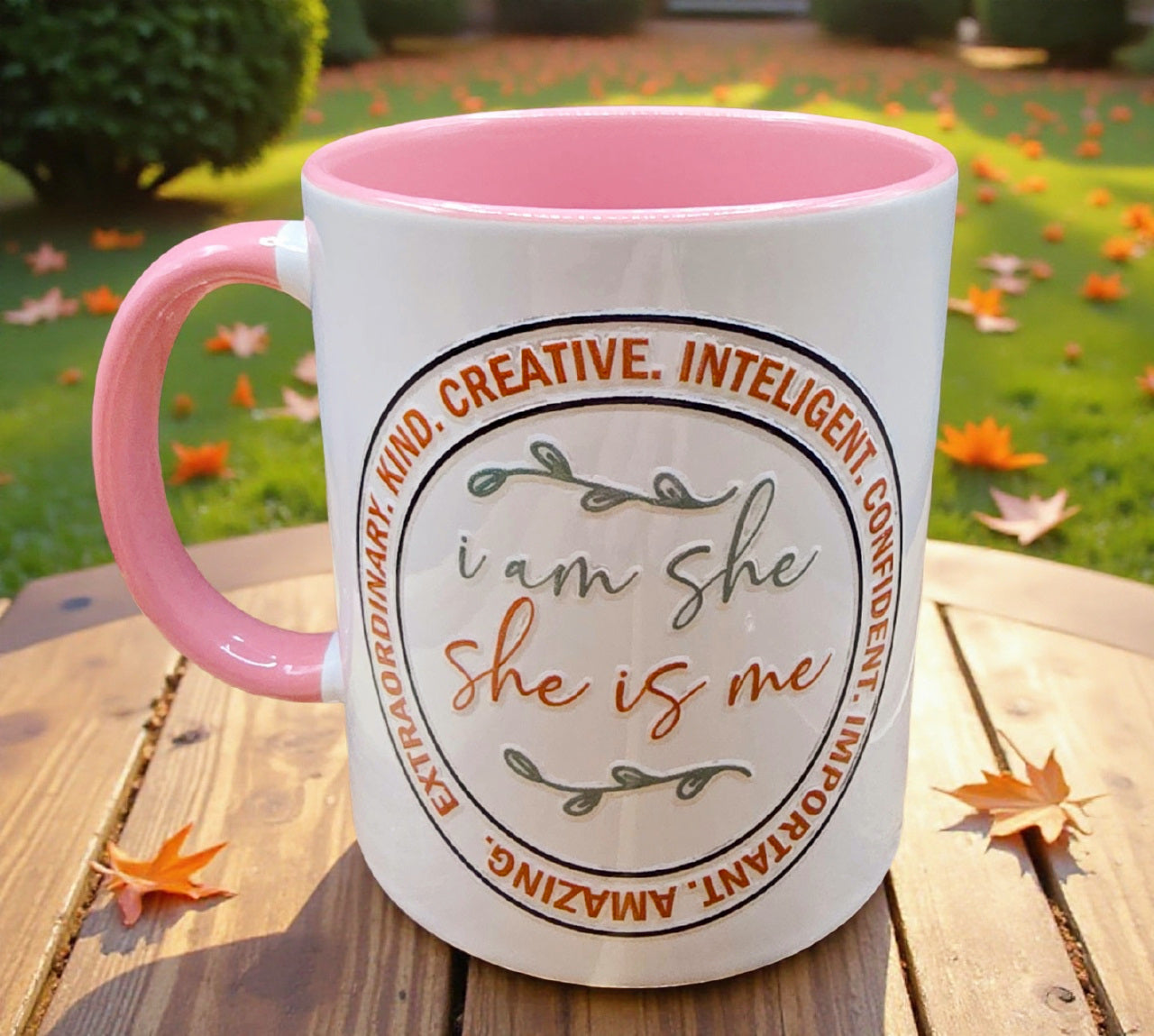 Cute Ceramic Coffee Mug White & Pink (11 oz)