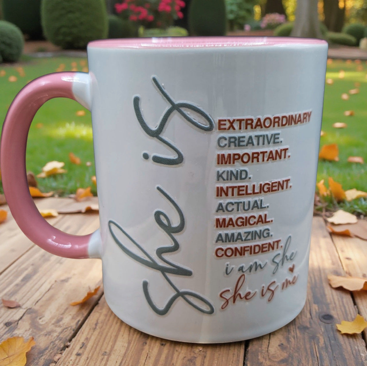 Cute Ceramic Coffee Mug White & Pink (11 oz)