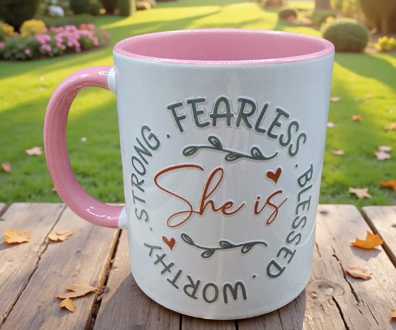 Cute Ceramic Coffee Mug White & Pink (11 oz)