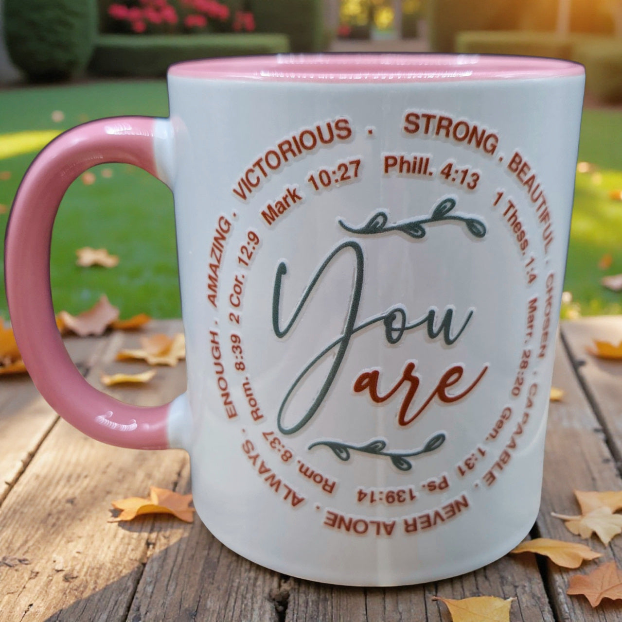 Cute Ceramic Coffee Mug White & Pink (11 oz)