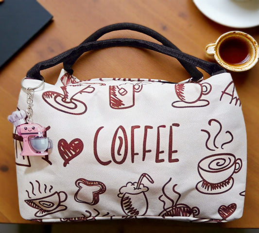 Beautiful Coffee Lunch Bag with a Cute Keychain