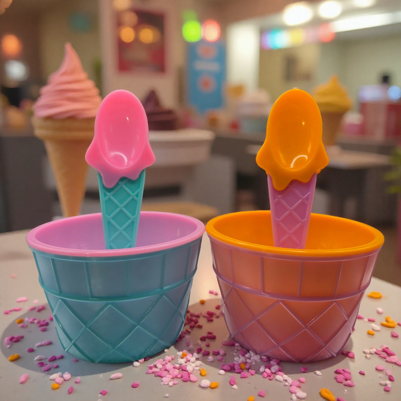 Sweet & Cute Ice Cream Bowls and Spoons BPA Free Pack of 2