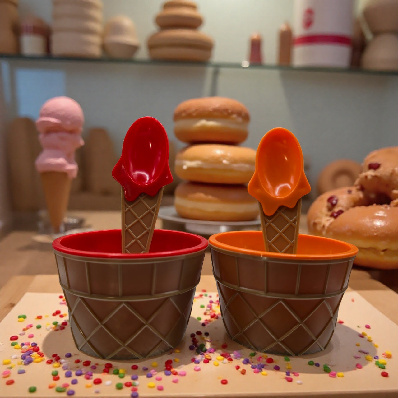 Sweet & Cute Ice Cream Bowls and Spoons BPA Free Pack of 2